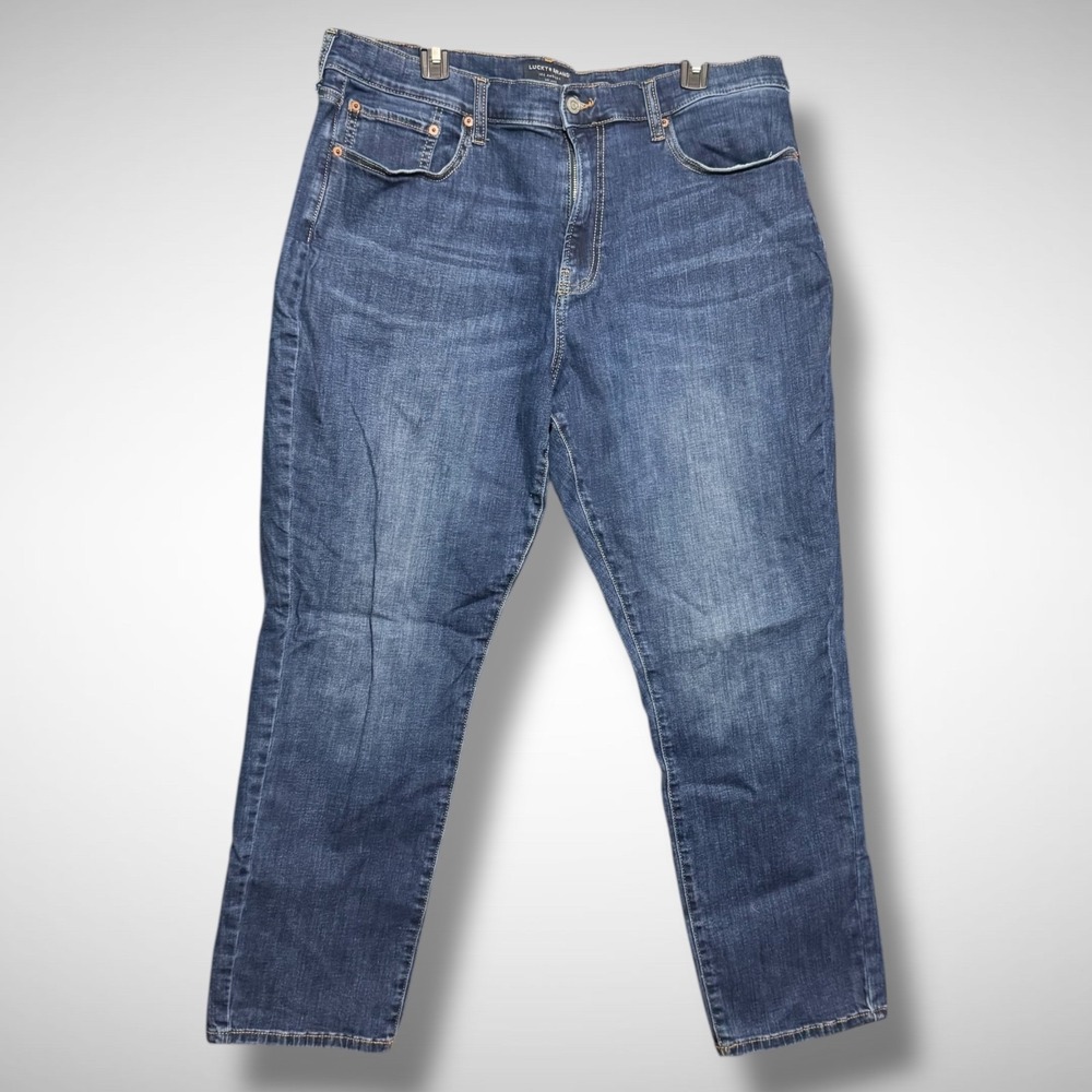 Lucky Brand Jeans Mens 38 X 30 Athletic Taper 410 Solid Blue Denim